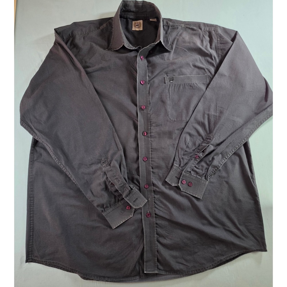 Cinch Mens XL Button Down Shirt Grey Micro Dot Cotton Long Sleeve Western Logo